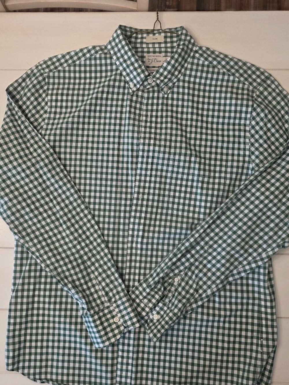 J. Crew Slim Green Gingham 100% Cotton Shirt - Large